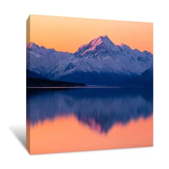 Image of Golden Sunset Over The Mountains And Lake At Mount Cook Canvas Print