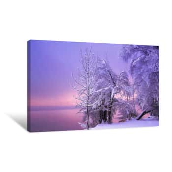 Image of Purple Glow Over Winter Scene Canvas Print