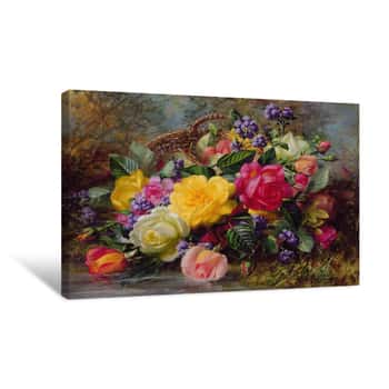 Image of Roses by a Pond Canvas Print