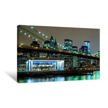 Image of Brooklyn Bridge Green Lights Canvas Print
