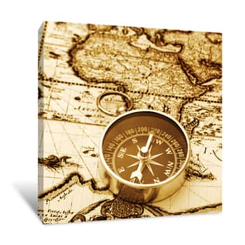 Image of Compass on Vintage Map Canvas Print