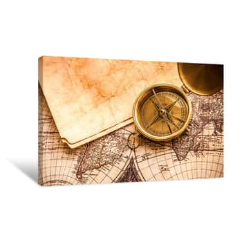 Image of Vintage Map and Compass Canvas Print