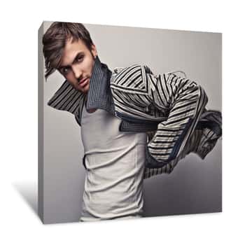 Image of Male Model With Striped Jacket Canvas Print