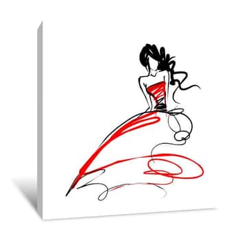 Image of Red Dress Fashion Sketch Canvas Print
