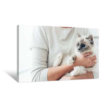 Image of Happy Cat In Her Owner\'s Arms Canvas Print