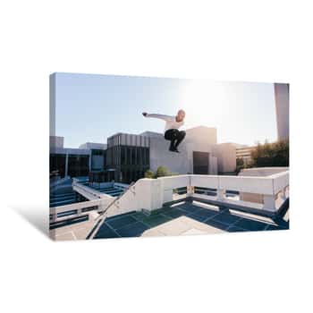 Image of Man Doing Parkour Tricking And Freerunning Canvas Print