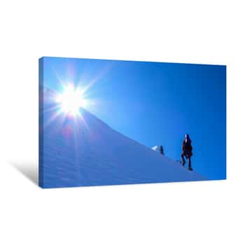 Image of A Mountain Climber On A Steep North Face In The Bernese Highlands Of The Swiss Alps Canvas Print