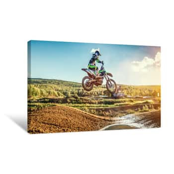 Image of Extreme Motocross MX Rider Riding On Dirt Track Canvas Print