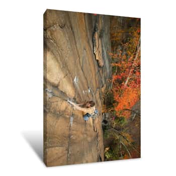 Image of Male Rock Climber At The New River Gorge, WV In Autumn Canvas Print