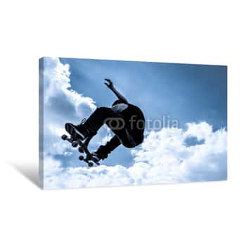Image of Blue Toned Moonlight Skateboarding Abstract Canvas Print