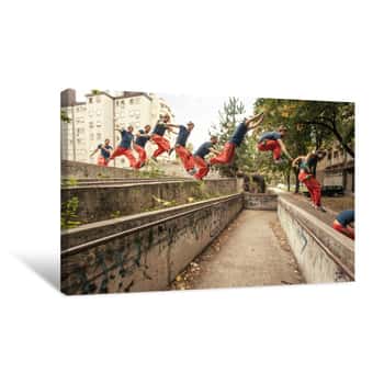 Image of Man Jumping As Part Of Parkour Practice Canvas Print