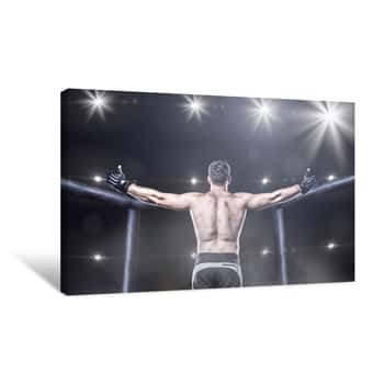 Image of Mma Fighter In Arena Celebrating Win, Behind View Canvas Print