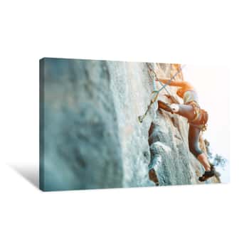 Image of Rock Climbing On Vertical Flat Wall - Stock Image Canvas Print