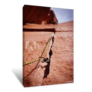 Image of Rock Climbing Gear In Crack Canvas Print