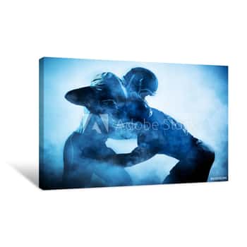 Image of American Football Players Silhouette Canvas Print