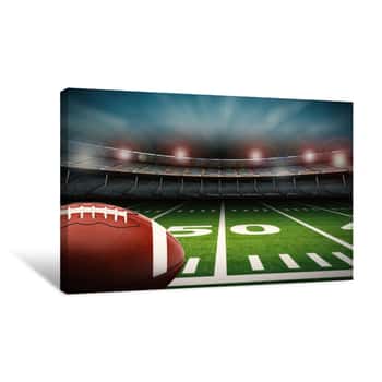 Image of Football On Field Fifty Yard Line Canvas Print