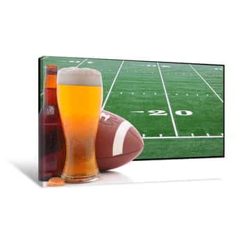 Image of Glass Of Beer And American Football Canvas Print