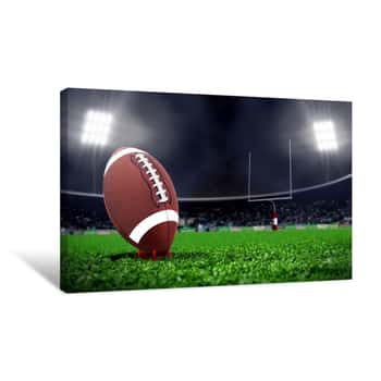Image of American Football In Stadium At Night With Spotlight Canvas Print