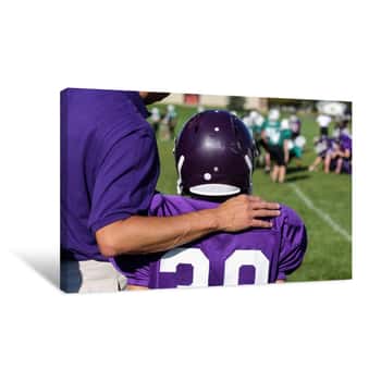 Image of Coach With His Arm Around His Player On The Sidelines Canvas Print