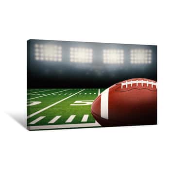 Image of Football On Field Under the Lights Canvas Print