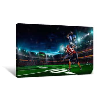 Image of American Football Player In Action At Game Time Canvas Print