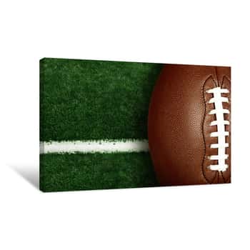 Image of American Football On Football Field Background Canvas Print