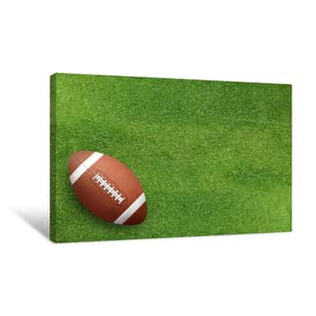 Image of American Football Ball On Grass Field Background  Football Ball 3D Illustration Canvas Print