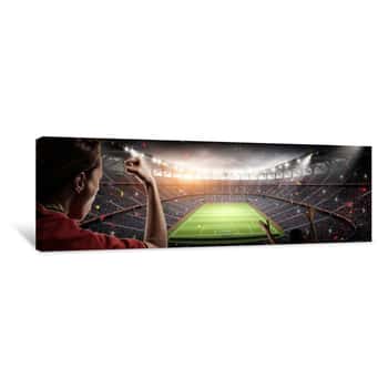 Image of Soccer Fans And 3d Rendering Imaginary Stadium Canvas Print