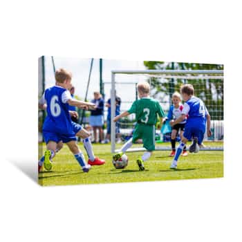 Image of Football Soccer Match For Children  Boys Playing Football Game On A School Tournament  Dynamic, Action Picture Of Kids Competition During Playing Football  Sport Background Image Canvas Print