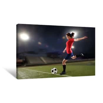 Image of Young Woman Playing Soccer Canvas Print