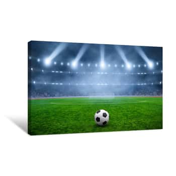Image of Ball On Gras In Soccer Stadium Canvas Print