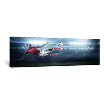 Image of Soccer Player In Action On Stadium Background Canvas Print