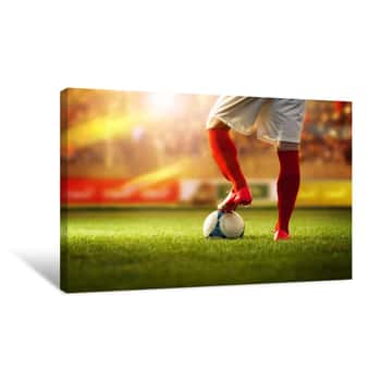 Image of Soccer Player With Red Socks In Dribble Position  Stadium Is Blurred Behind Him Canvas Print