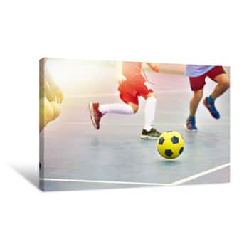Image of Children Playing Soccer Indoors Canvas Print