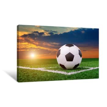 Image of Soccer Ball On Soccer Field At Sunset Canvas Print