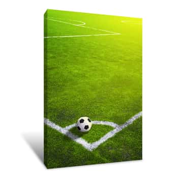 Image of Soccer Grass Field With Marking And Ball, Sport Canvas Print