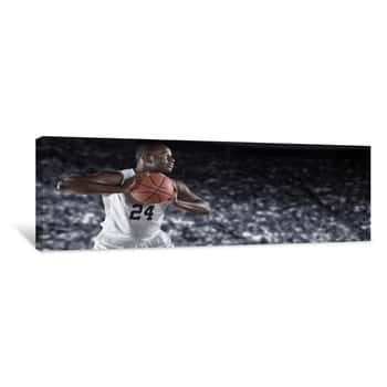Image of African American Basketball Player In A Large Basketball Arena Canvas Print