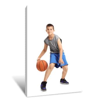 Image of Full Length Portrait Of A Kid Playing With A Basketball Canvas Print