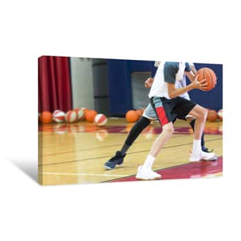 Image of One On One Basketball At Camp Canvas Print