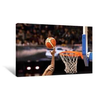 Image of Scoring During A Basketball Game - Ball In Hoop Canvas Print