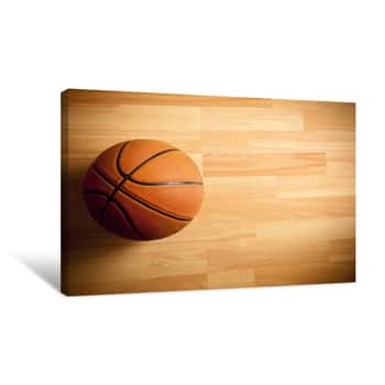 Image of An Official Orange Ball On A Hardwood Basketball Court Canvas Print