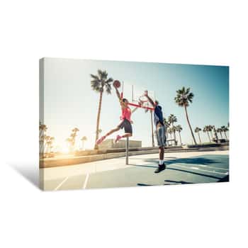 Image of Friends Playing Basketball Canvas Print