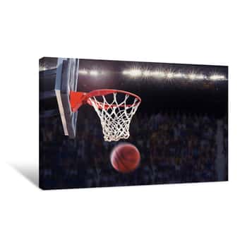 Image of Basketball Scoring During Match In Arena Canvas Print