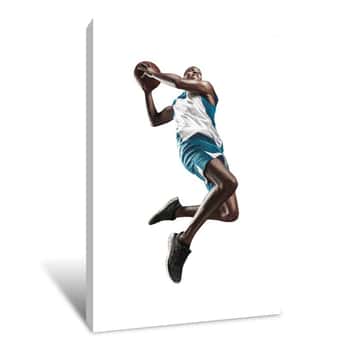 Image of Full Length Portrait Of A Basketball Player With Ball Canvas Print