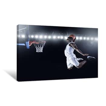 Image of Basketball Player Scoring A Slam Dunk Basket Canvas Print