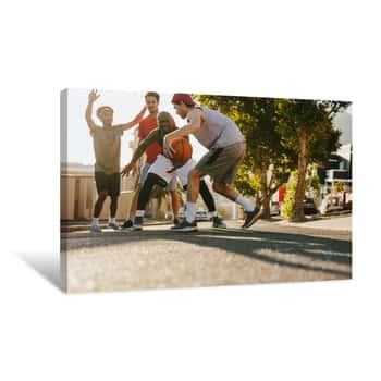 Image of Men Playing Basketball On Street Canvas Print