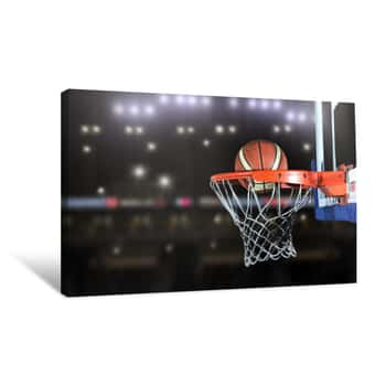 Image of Basketball Ball And Net Canvas Print