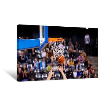 Image of Scoring During Basketball Game - Ball Going Through Hoop Canvas Print