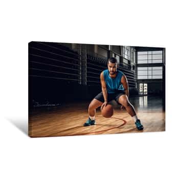 Image of Professional Basketball Player In An Action In Basketball Field Canvas Print