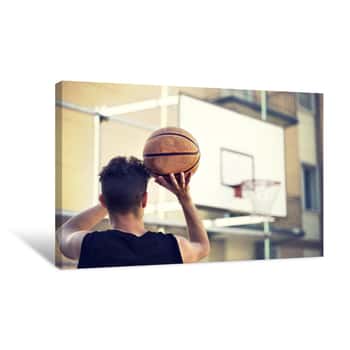 Image of Young Basketball Player Ready To Shoot Canvas Print